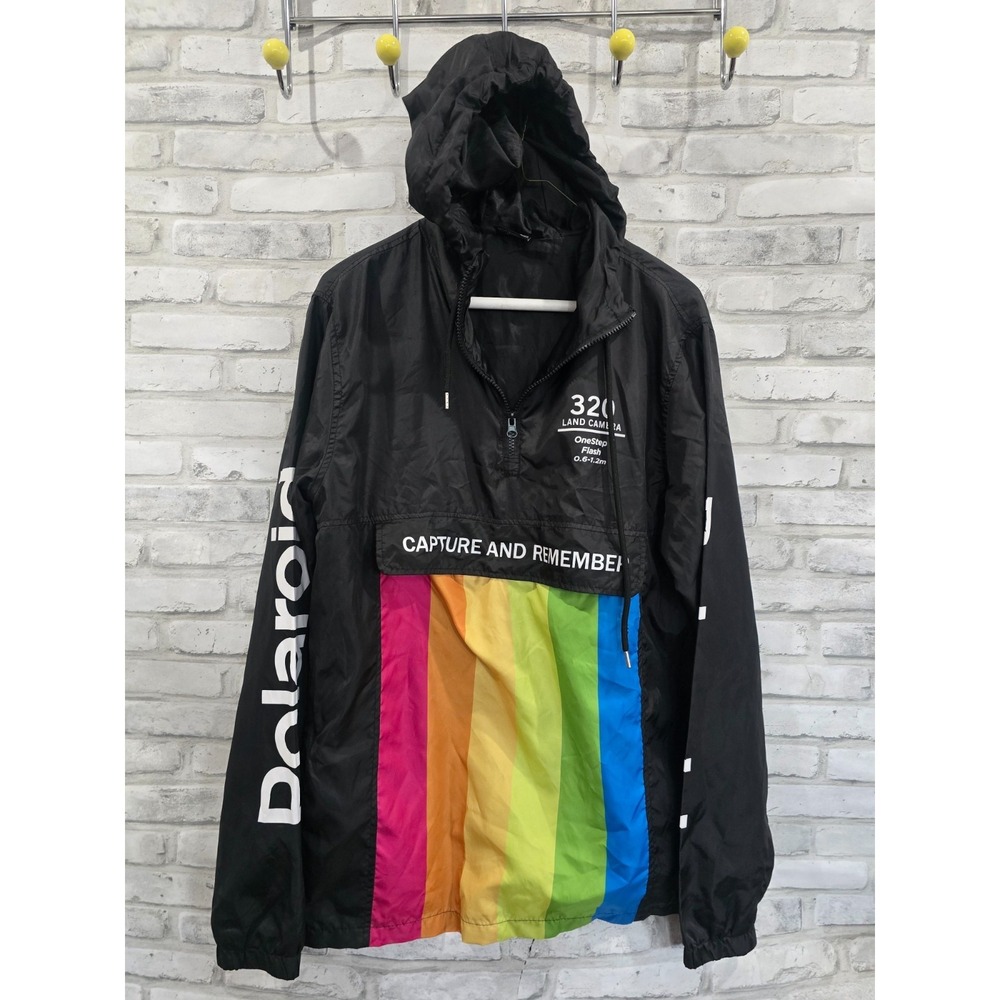 Polaroid Retro Jacket Lightweight Windbreaker Coat Hooded Colorful Logo Size S